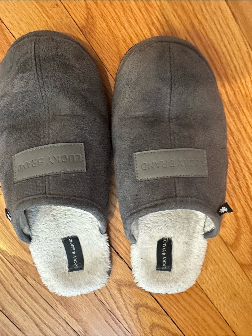 Lucky Brand Men’s Gray Plush Slide Slippers Size S 7/8 Well Worn
